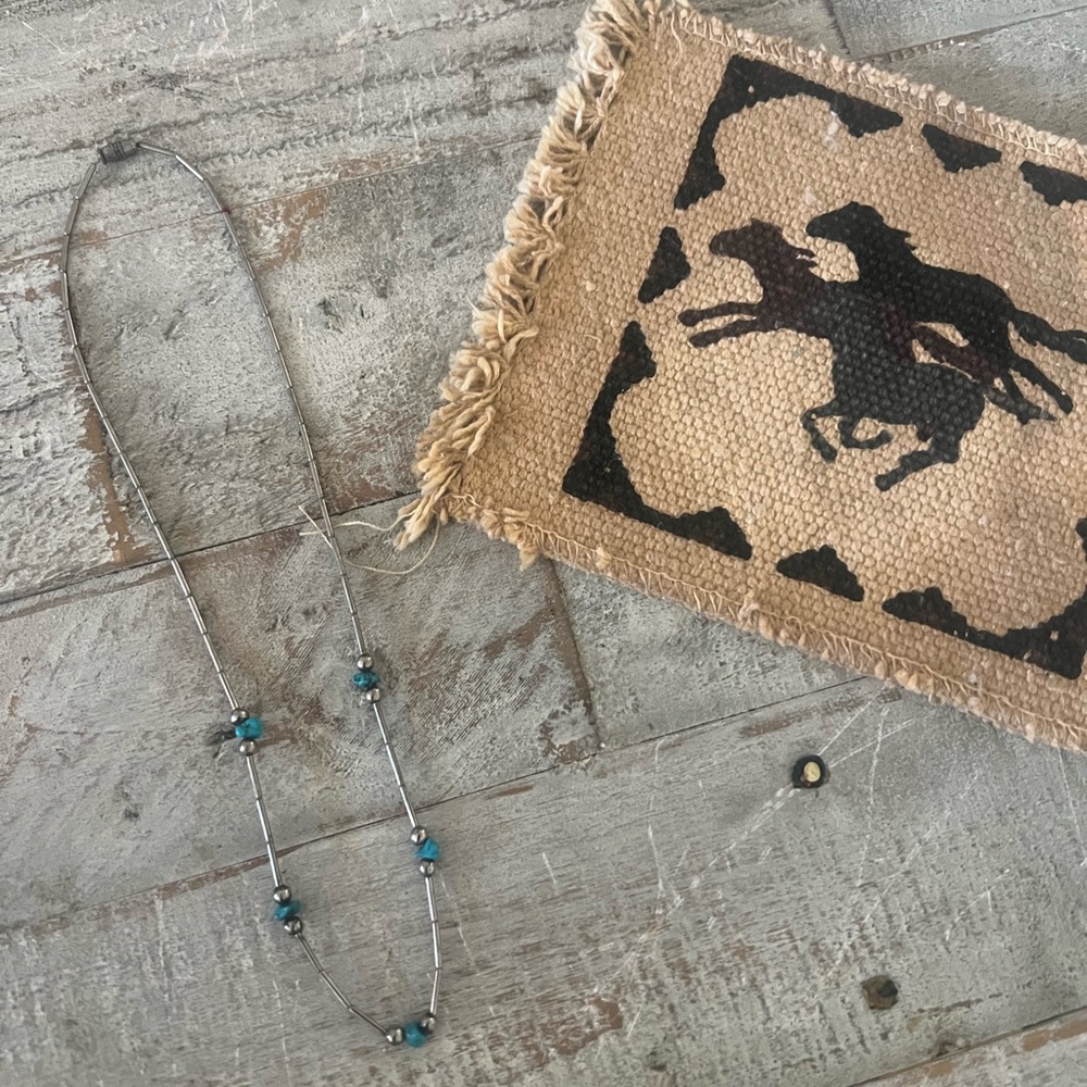 Vintage Beaded Silver & Turquoise Nugget Dainty Necklace